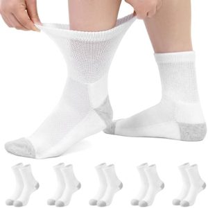 Diabetic Ankle Socks for Women - Non Binding Wide Top for Elderly - Seamless Loose Cushion for Swollen Feet - 5 Pairs -