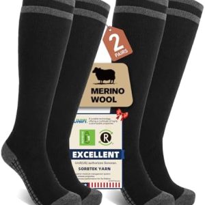 SONORAN Merino Wool Compression Socks for Women Men - Knee High Winter Thermal Thick Warm Socks (2/3 Pairs) - Ideal for
